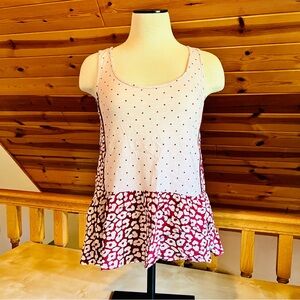 Anthropologie Postmark Polka Dot Leopard Print Red Ivory Sleeveless Top Size S